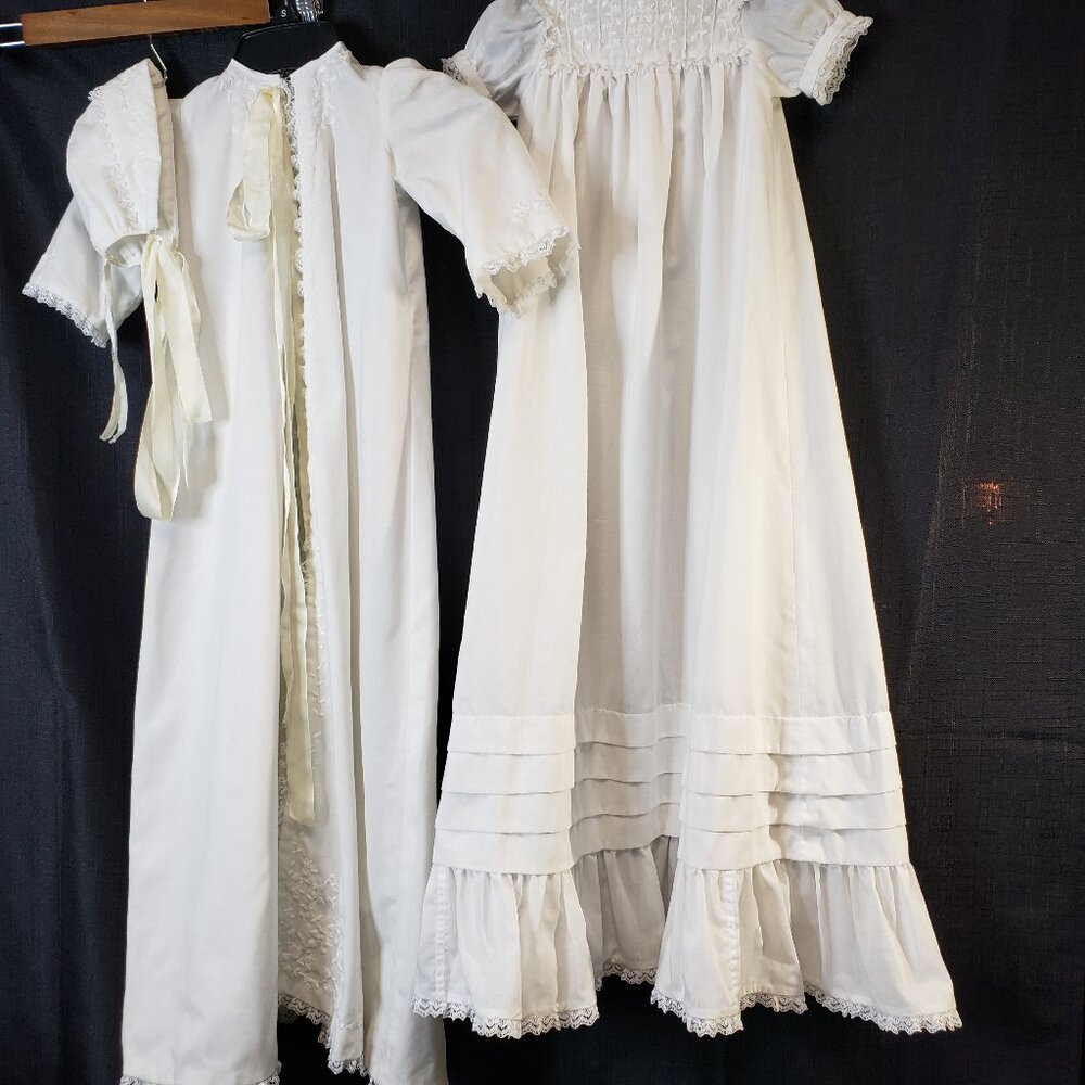 Beautiful Vintage White Lace Baby Christening Gown 3pc Set with Cap Newborn